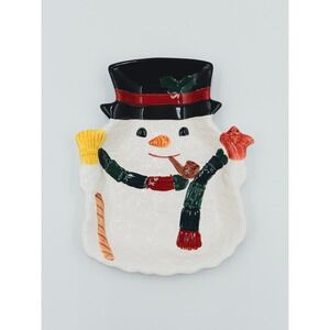 Vintage Ceramic Snowman Candy Trinket Dish Plate Christmas Holiday Decor